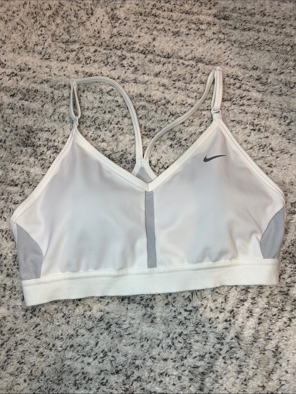 Like New Nike White Sports Bra with Light Gray Swoosh Logo - Picture 3 of 6